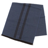 GUCCI Wool Herringbone Logo Scarf Blue Brown