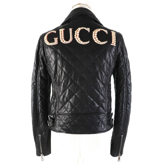 Gucci Pearl logo Rider Jacket Lamb Leather Jacket