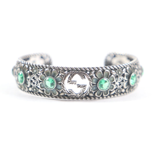 GUCCI Crystal Floral G Bangle Silver Bracelet