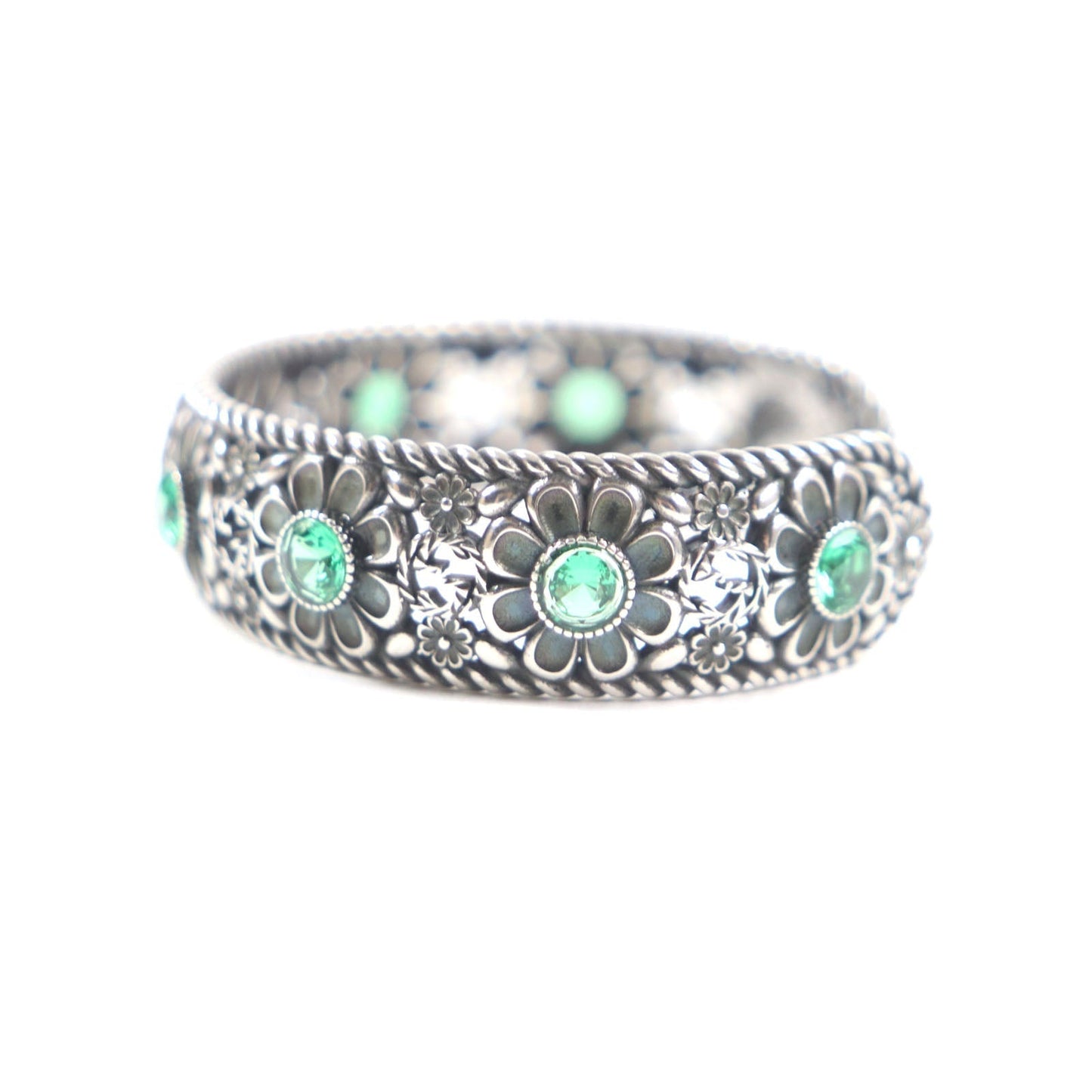GUCCI Crystal Floral G Bangle Silver Bracelet