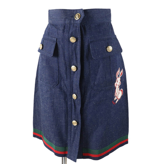 GUCCI Denim Skirt GG Logo Rabbit Embroidery