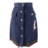 GUCCI Denim Skirt GG Logo Rabbit Embroidery