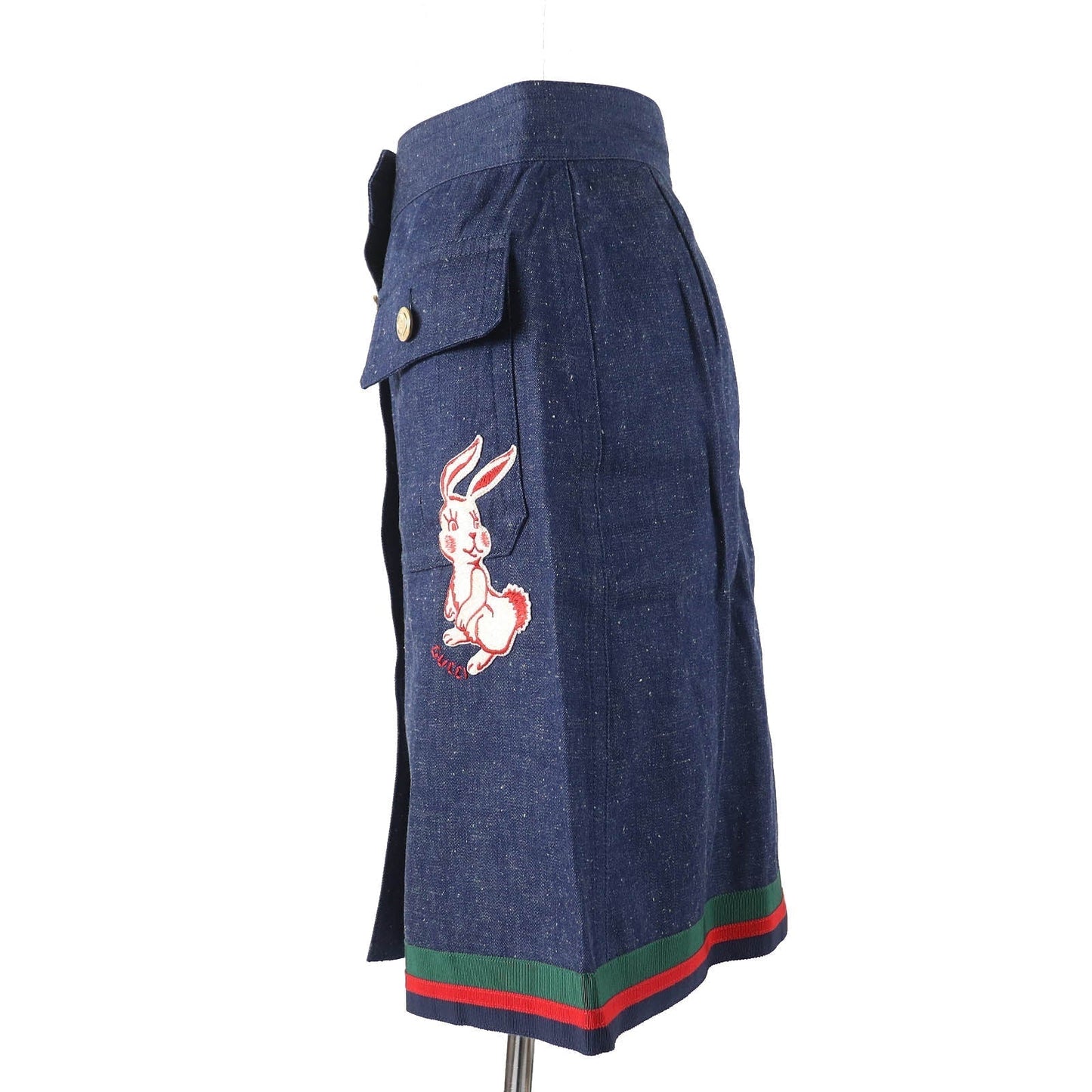 GUCCI Denim Skirt GG Logo Rabbit Embroidery