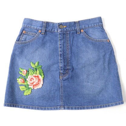 GUCCI Denim Skirt Floral Embroidery