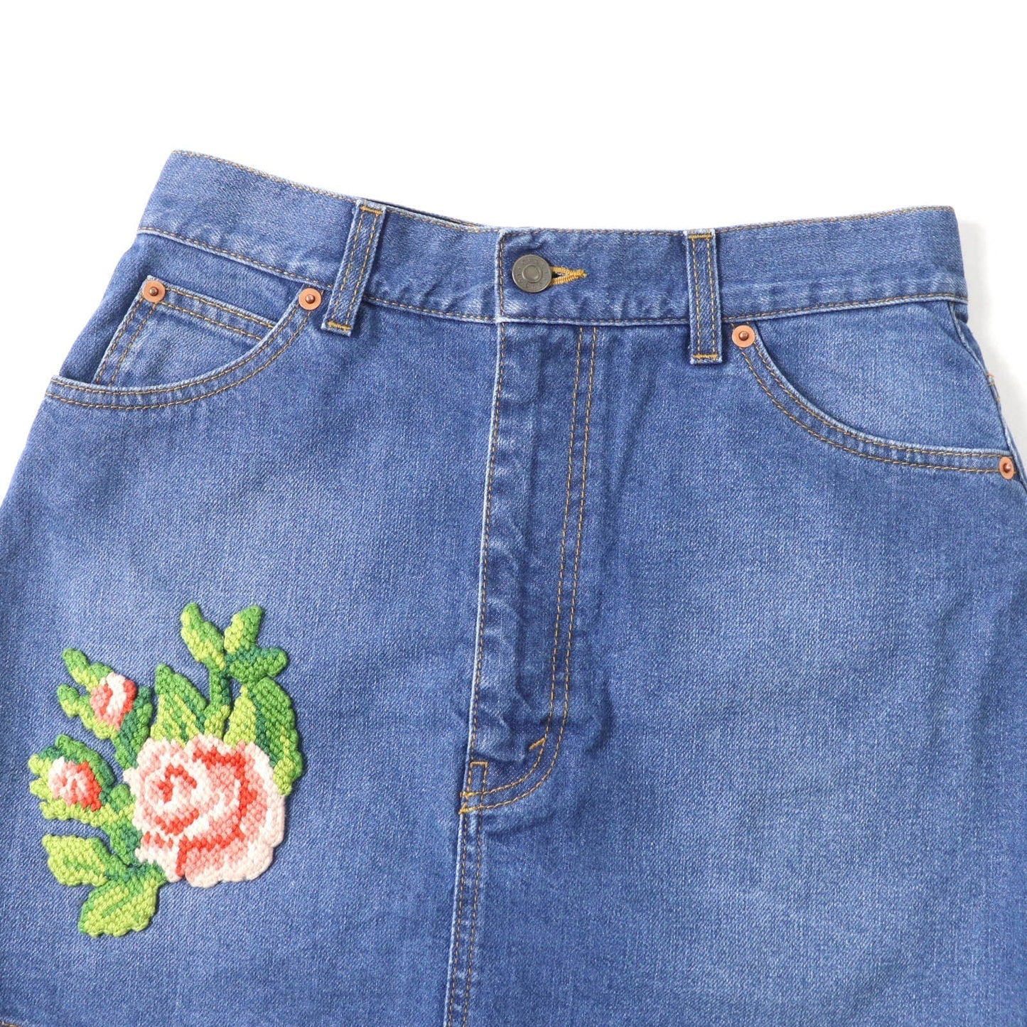 GUCCI Denim Skirt Floral Embroidery
