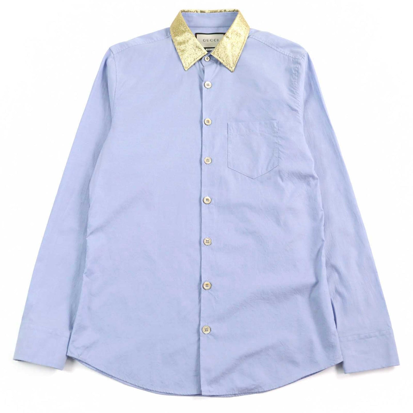 GUCCI Logo Button Silk Long Sleeve Shirt