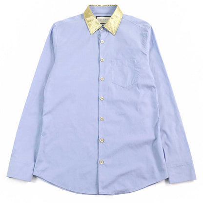GUCCI Logo Button Silk Long Sleeve Shirt