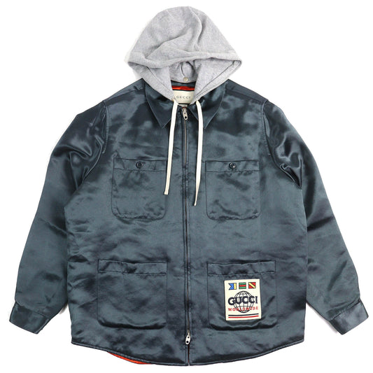 Gucci WORLD WIDE Logo patch acetate cotton shirt jacket