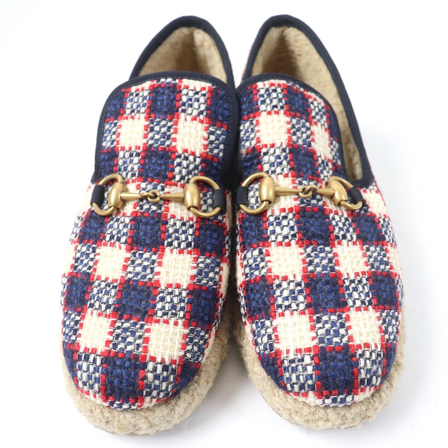 Gucci Horsebit tweed boa leather espadrilles
