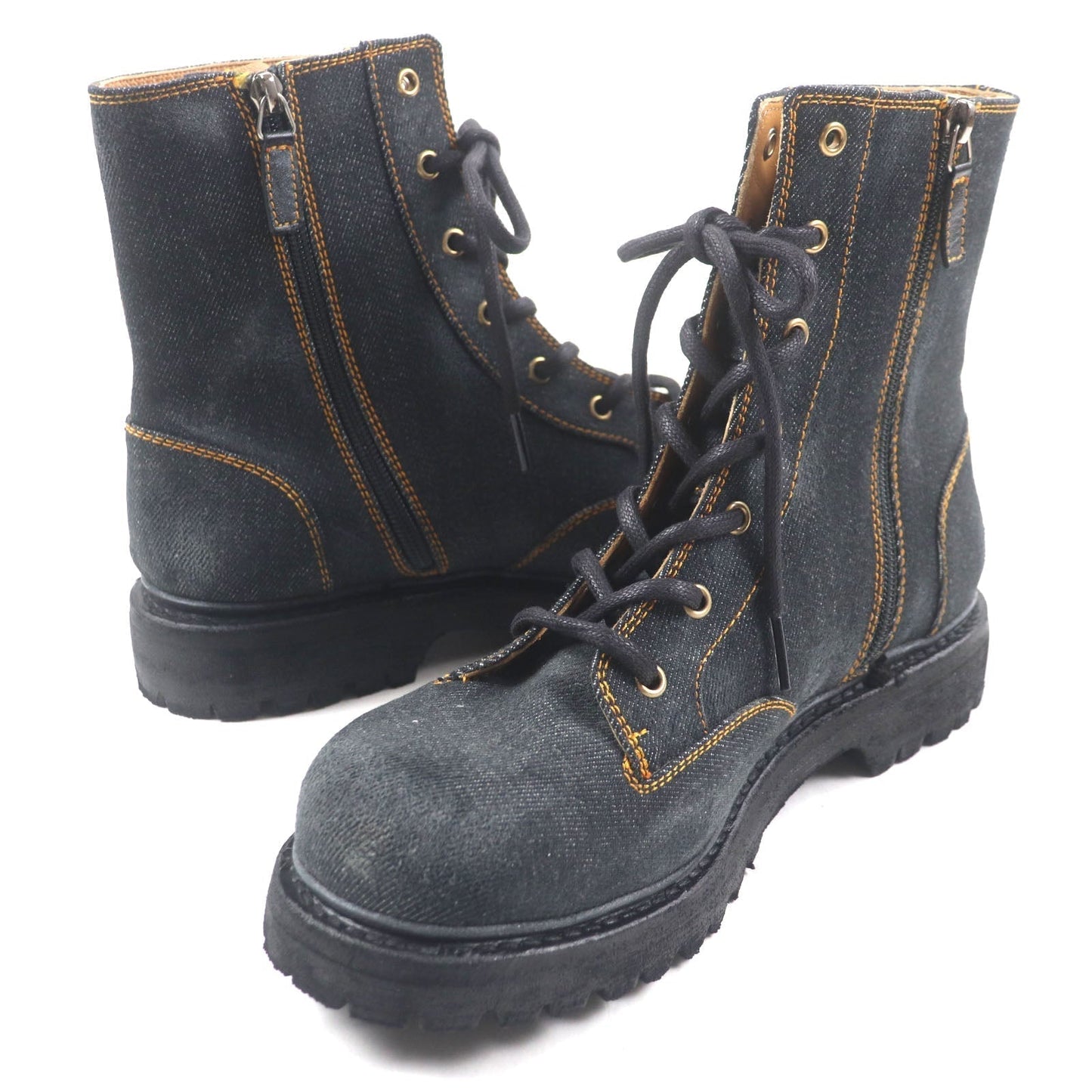 Gucci Side Zip Lace Up Denim Boots