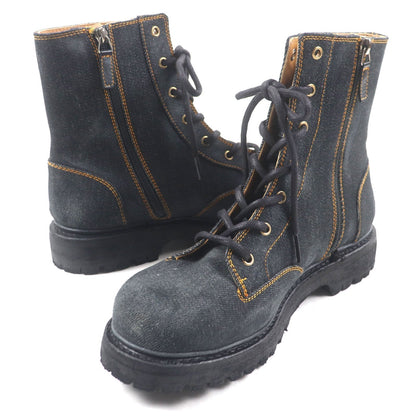 Gucci Side Zip Lace Up Denim Boots