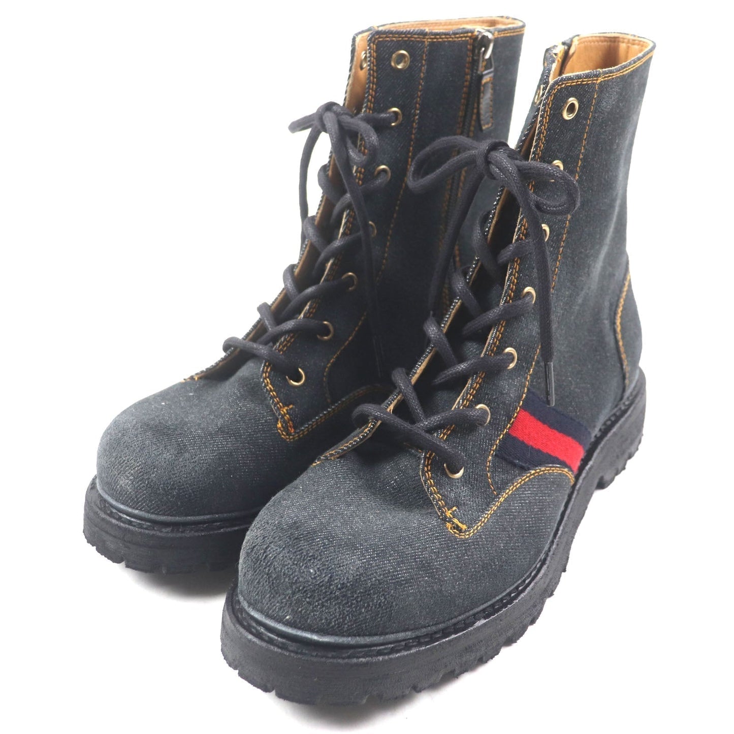 Gucci Side Zip Lace Up Denim Boots