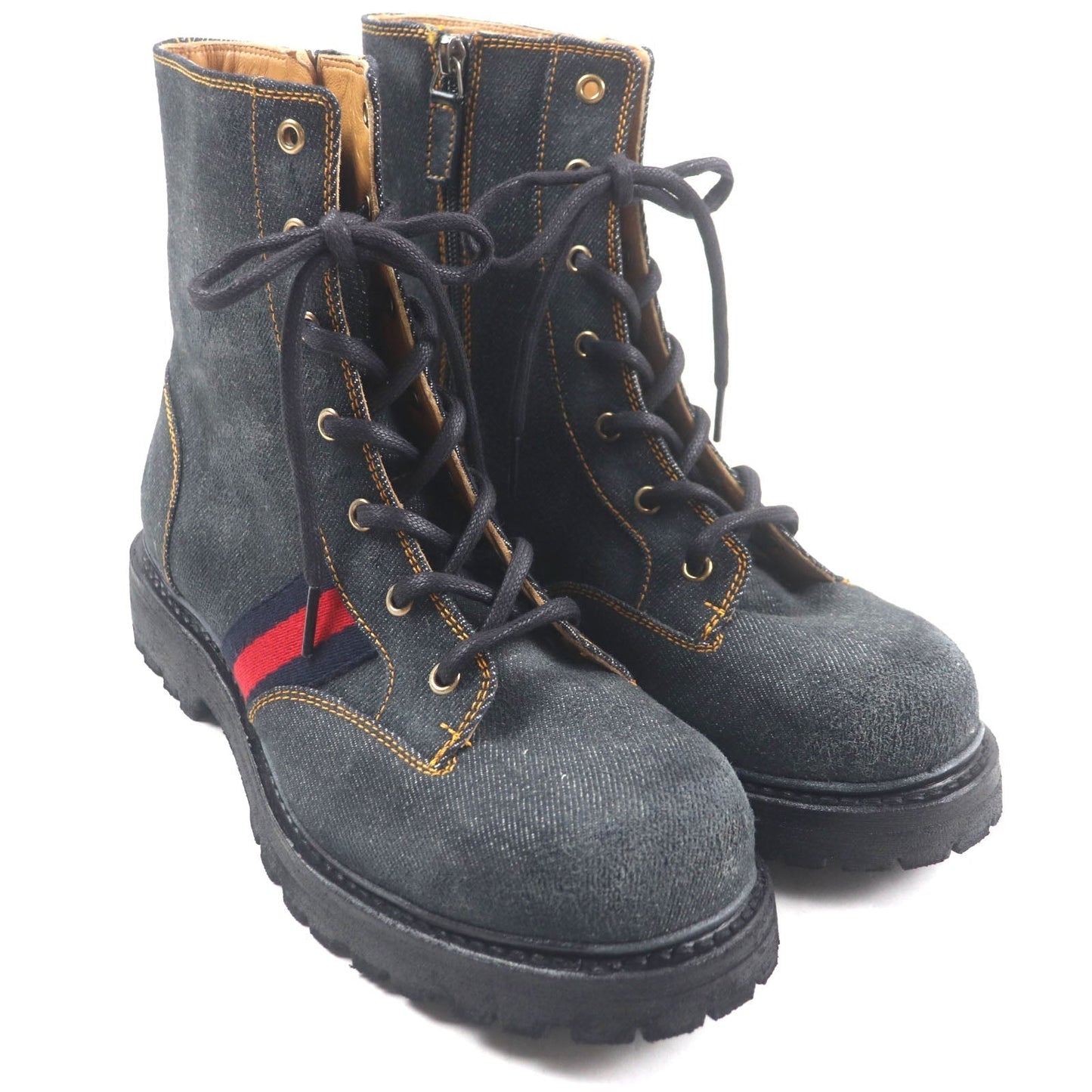 Gucci Side Zip Lace Up Denim Boots