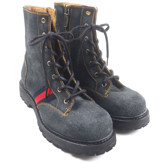 Gucci Side Zip Lace Up Denim Boots