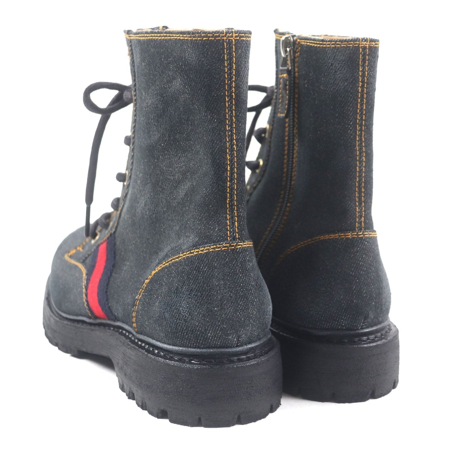 Gucci Side Zip Lace Up Denim Boots