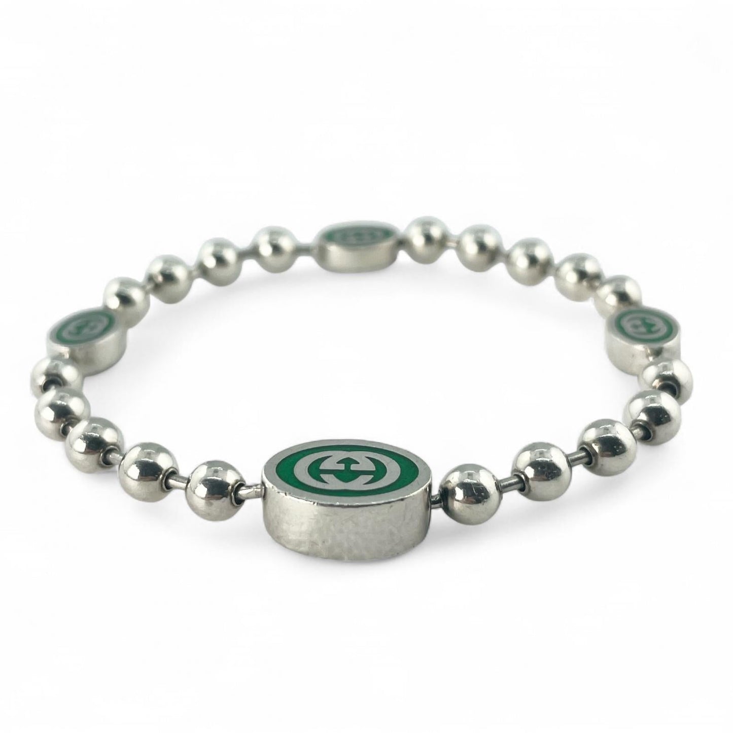 Gucci Interlocking G Ball Chain AG925 Bracelet Size 17