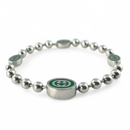 Gucci Interlocking G Ball Chain AG925 Bracelet Size 17