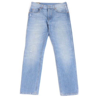 Gucci Leather Logo Patch Denim Pants