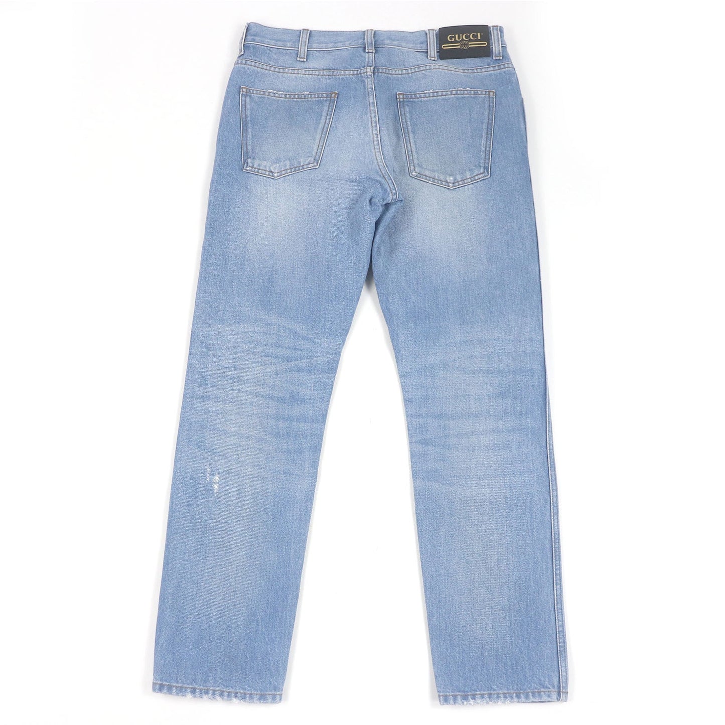 Gucci Leather Logo Patch Denim Pants