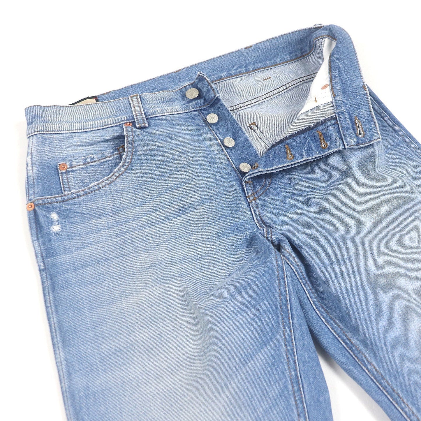 Gucci Leather Logo Patch Denim Pants