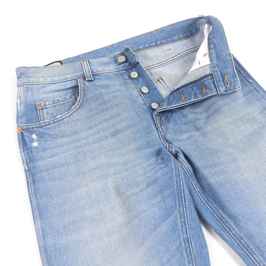 Gucci Leather Logo Patch Denim Pants
