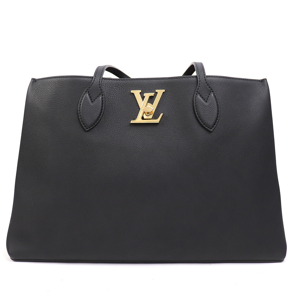 Louis Vuitton Lock Me Shopper Tote Bag Noir Grain Calfskin Leather