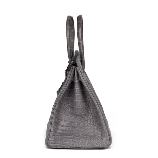 Hermes Gris Paris Matte Alligator Leather Birkin 35cm Retourne Tote