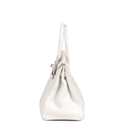 Hermes White Clemence Leather Birkin 30cm Retourne Tote