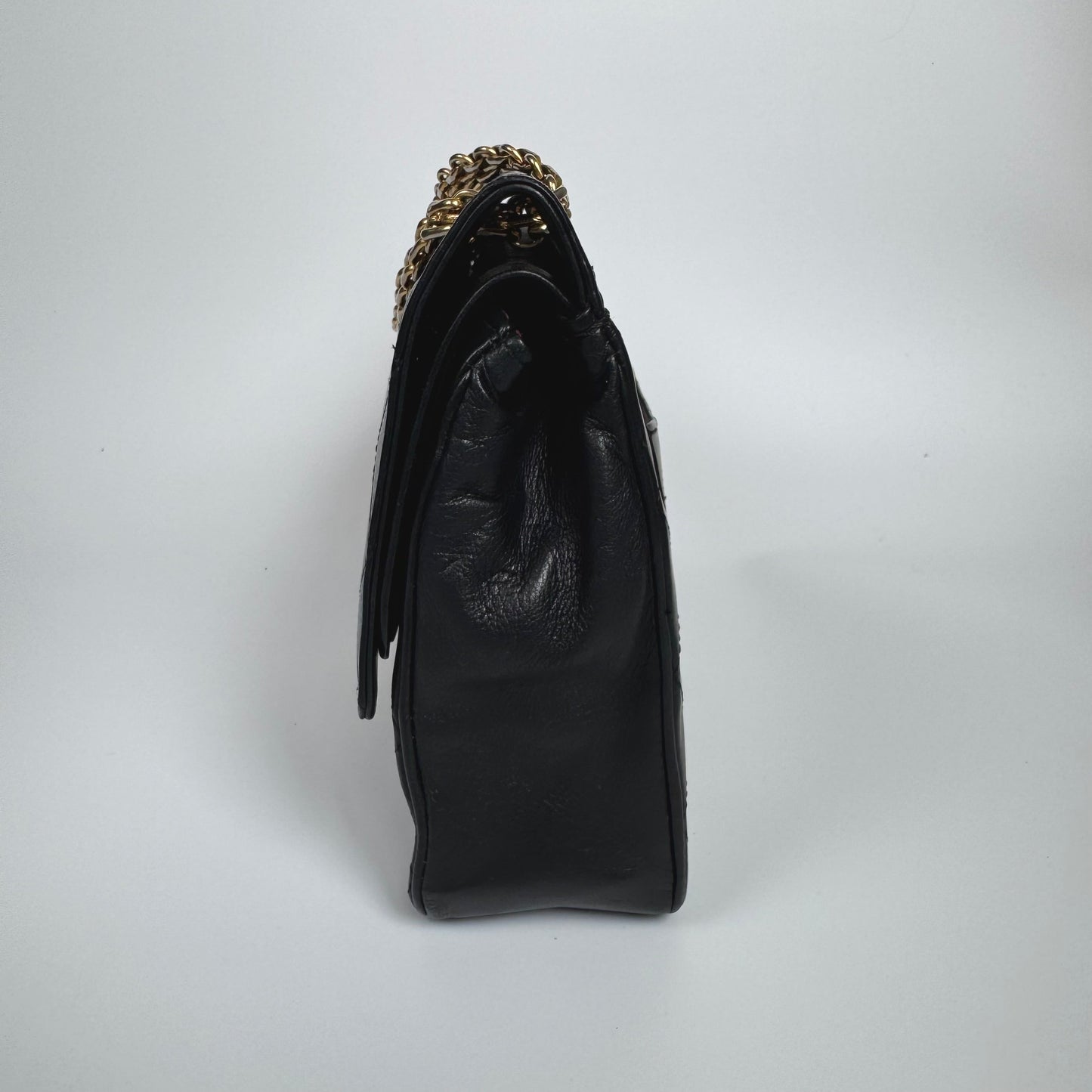 Chanel Classic Flap   Black Lambskin Leather with 24k Gold Hardware Chain Strap