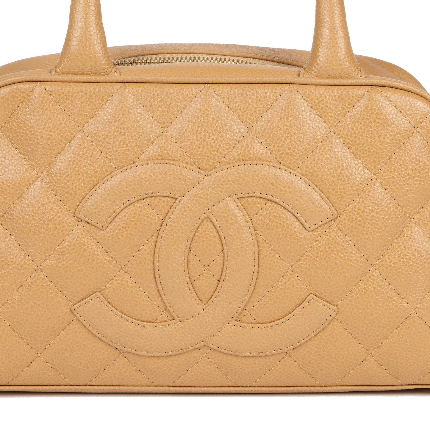 Chanel Beige Quilted Caviar Leather Mini Boston Tote