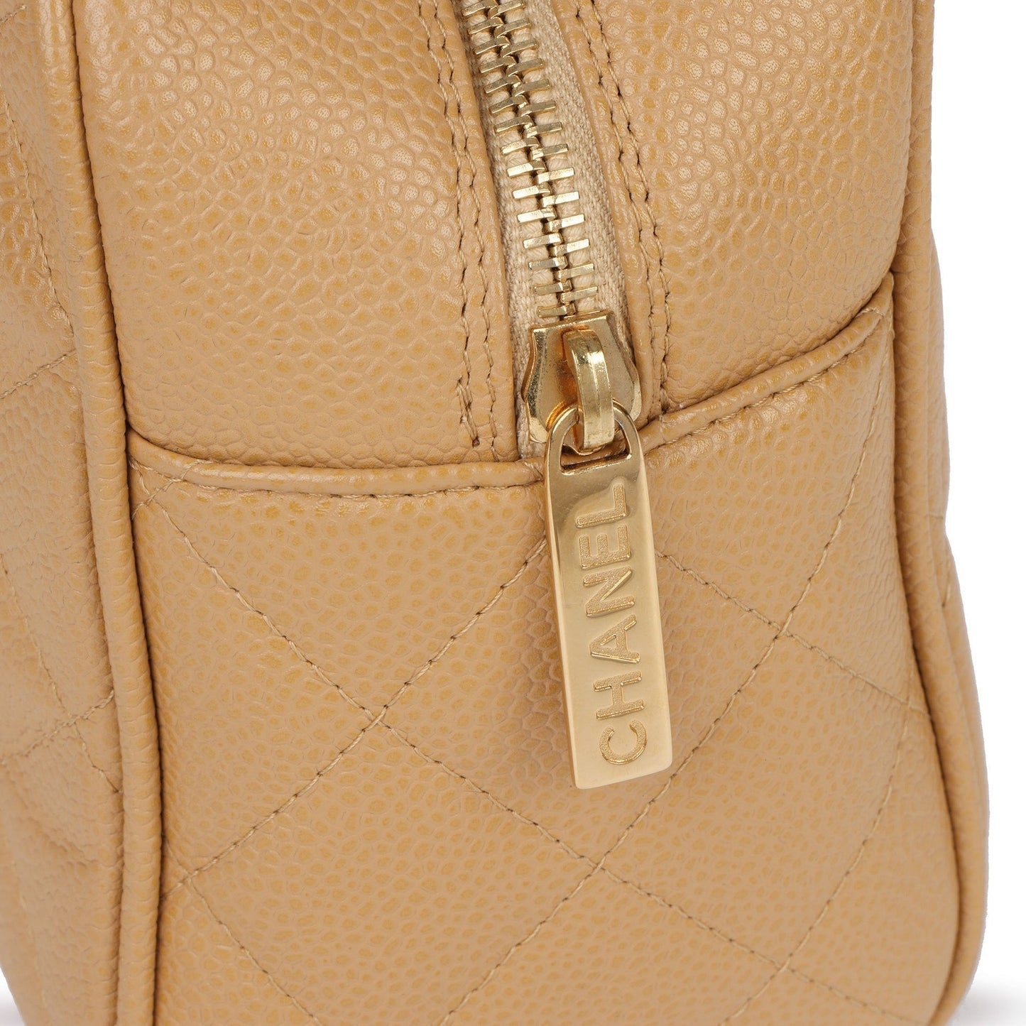 Chanel Beige Quilted Caviar Leather Mini Boston Tote