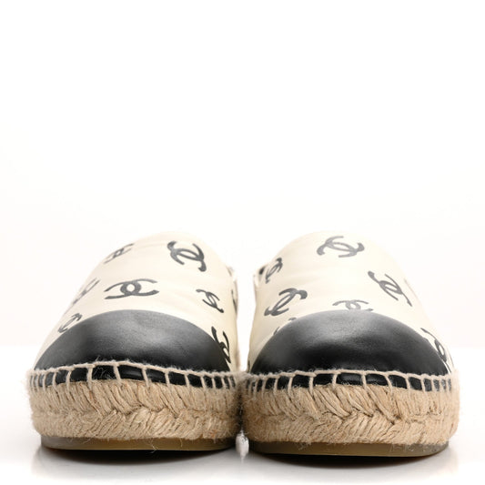 Amelia Lambskin Printed CC Espadrilles 38 White Black
