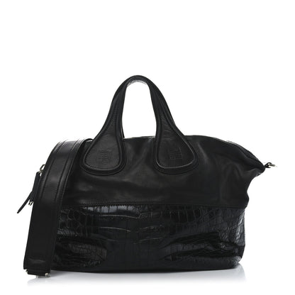 Givenchy Calfskin Crocodile Embossed Medium Nightingale Black