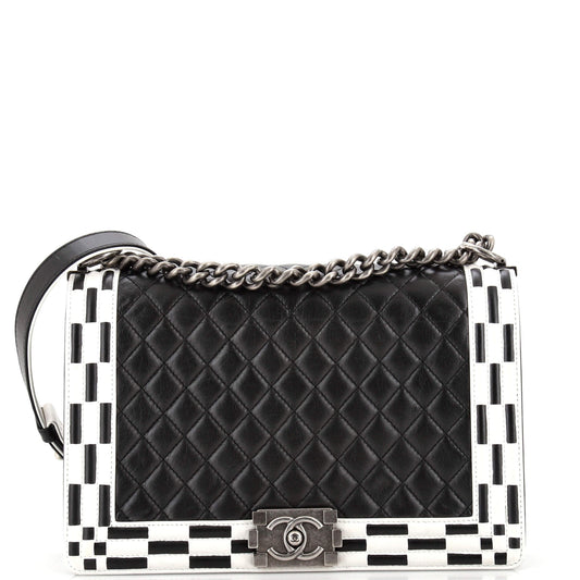 CHANEL Checkerboard Trim Boy Flap Bag Quilted Calfskin New Medium
