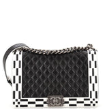 CHANEL Checkerboard Trim Boy Flap Bag Quilted Calfskin New Medium