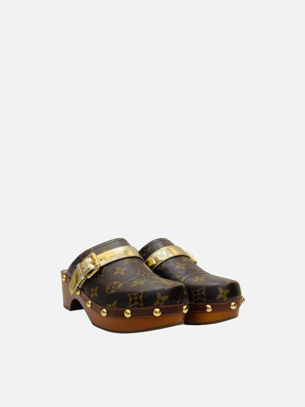 LOUIS VUITTON Canopy Brown & Gold Size EU 36 Clogs