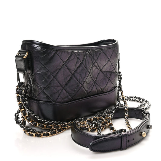 Amelia Iridescent Aged Calfskin Quilted Small Gabrielle Hobo Black