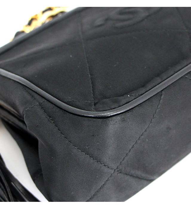 Chanel Fringed Clasp Chain Shoulder Bag Satin Black