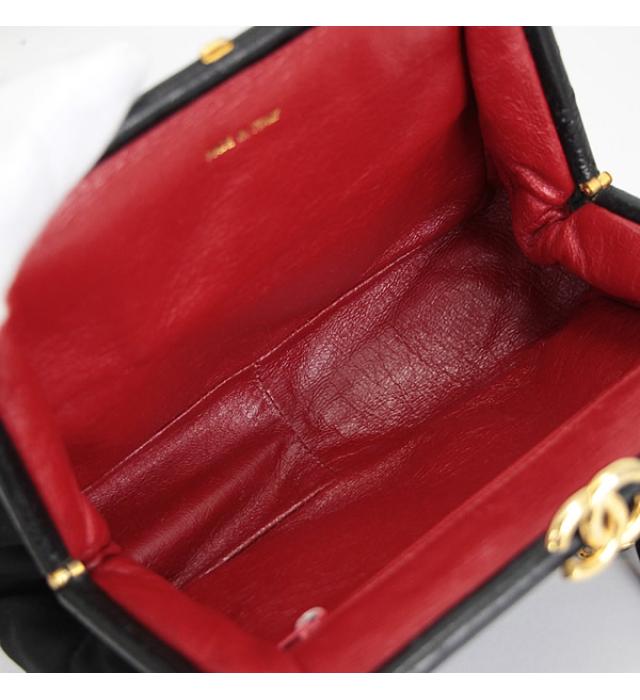 Chanel Fringed Clasp Chain Shoulder Bag Satin Black