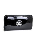 Chanel Makeup Round Fastener Long Wallet Patent Leather Black