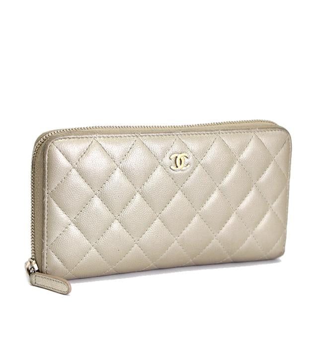 Chanel Matelasse Round Zipper Long Wallet Caviar Skin Gold