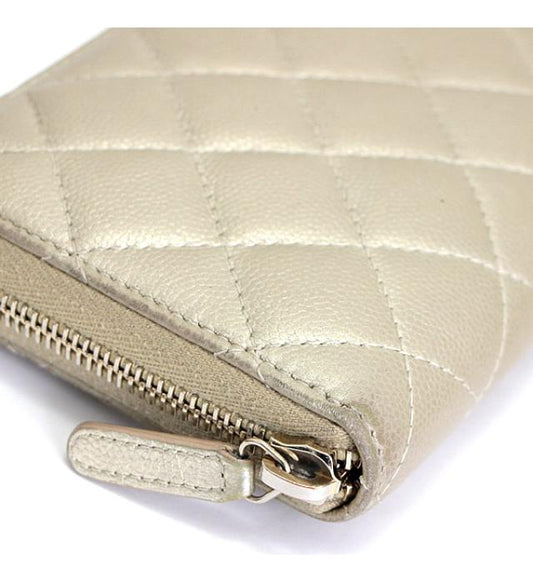 Chanel Matelasse Round Zipper Long Wallet Caviar Skin Gold