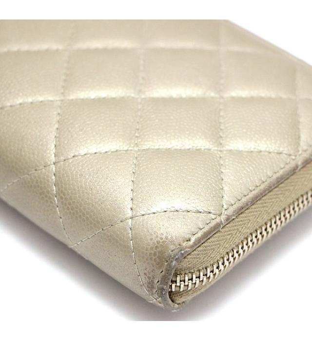 Chanel Matelasse Round Zipper Long Wallet Caviar Skin Gold