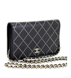 Chanel Chain Wallet Studs Black Leather G Metal Fittings