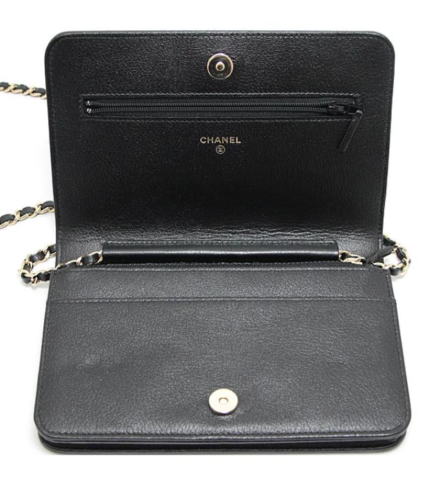 Chanel Chain Wallet Studs Black Leather G Metal Fittings