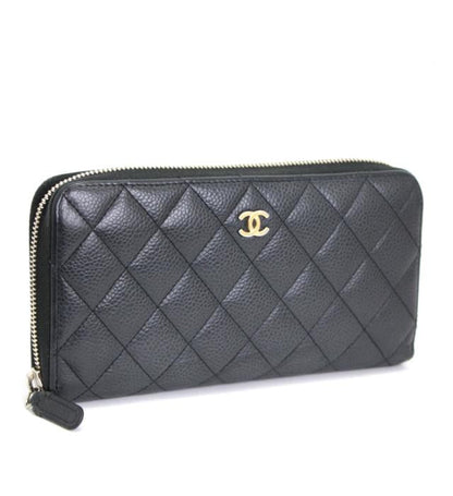 Chanel Matelasse Round Zipper Long Wallet Caviar Skin Black