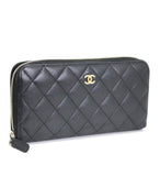 Chanel Matelasse Round Zipper Long Wallet Caviar Skin Black