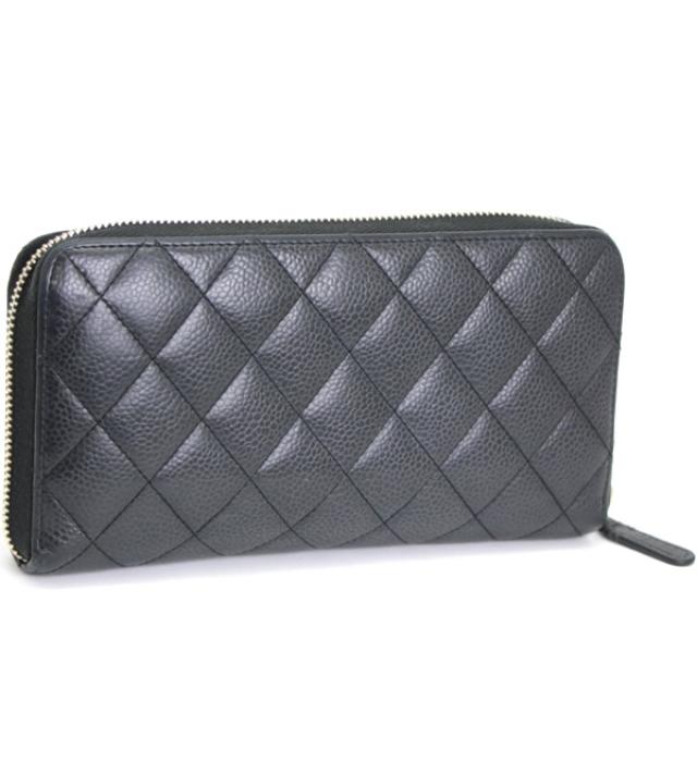 Chanel Matelasse Round Zipper Long Wallet Caviar Skin Black