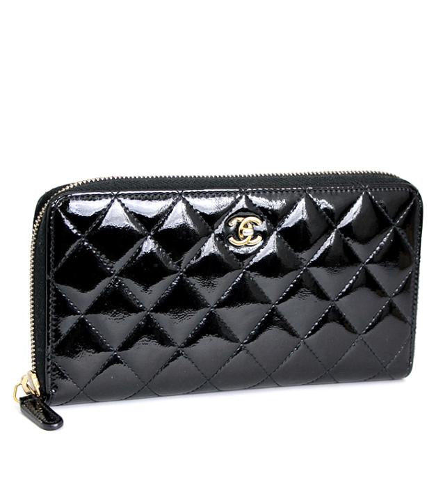Chanel Matelasse Round Zipper Long Wallet Patent Black