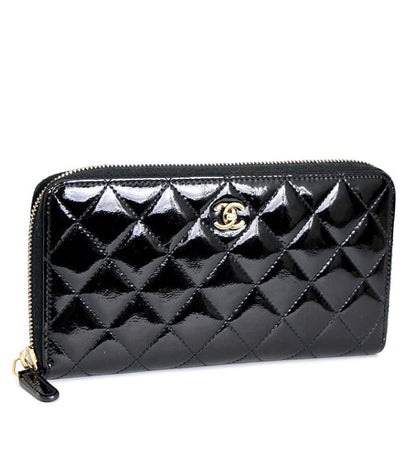 Chanel Matelasse Round Zipper Long Wallet Patent Black